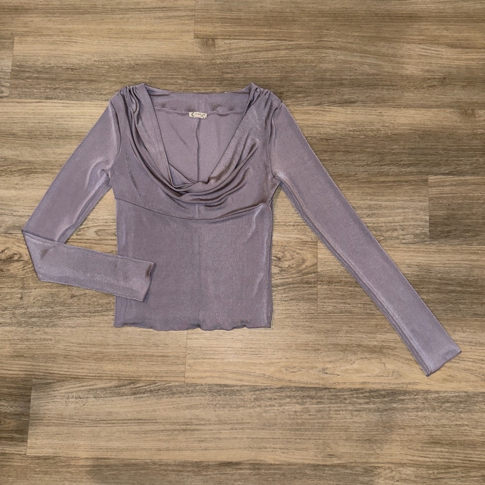 Free People Lavender Shimmer Cowl Neck Long Sleeve Top